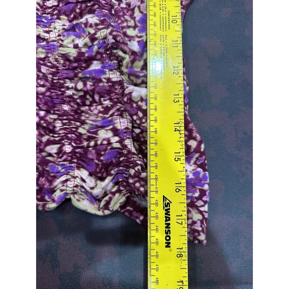 Free People Layer It On Me Long Sleeve Floral Ruched  Purple Lace Trim Large
